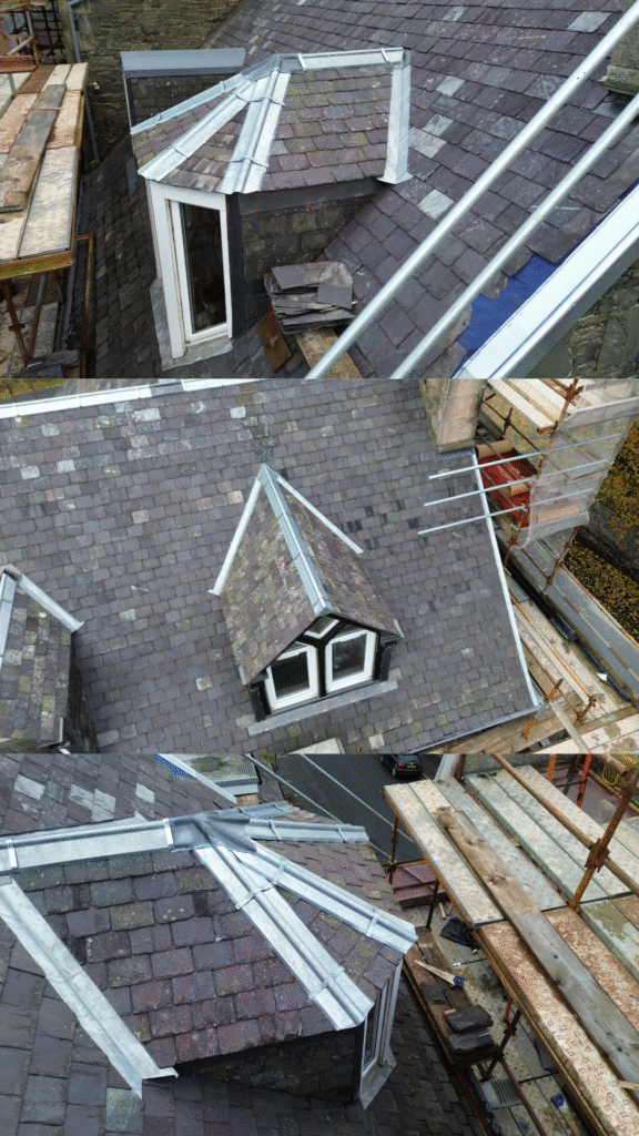 3 images showing different areas of a roof.